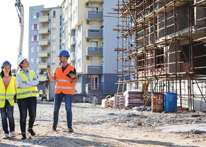 Construction crew communicating on a jobsite