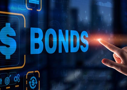 Screen with the word BONDS beside large dollar sign; finger pointing to word