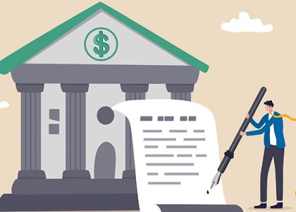 Illustration of person signing financial contract 