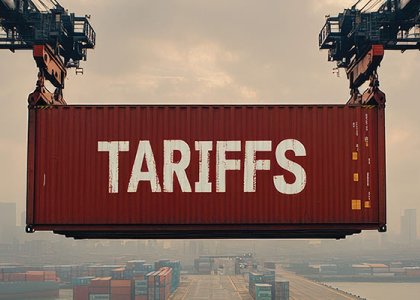 Shipping container that says 'tariffs'/Adobe Stock 