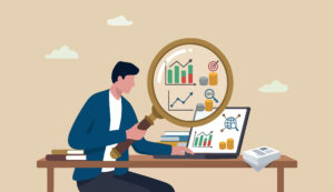 businessman analyst with magnifying glass