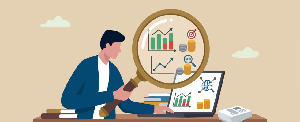 businessman analyst with magnifying glass