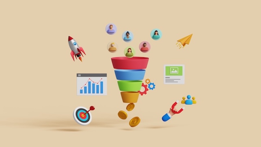 Digital marketing sales funnel illustration