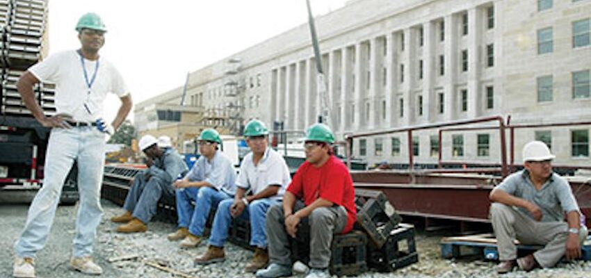 construction workers on site of Pentagon renovation