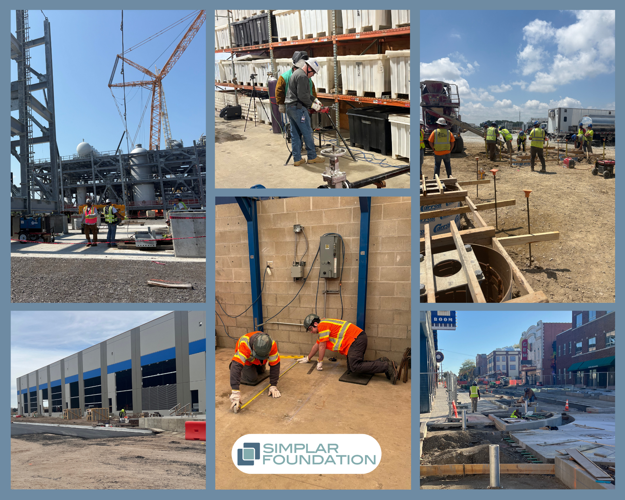 Pictures of multiskilled construction workers with Simplar Foundation logo over them