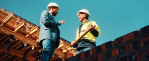 Two men talking on construction jobsite