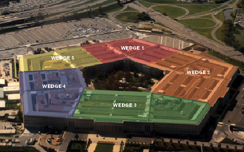 Overlay identifying each phase of the design-build renovation of the Pentagon