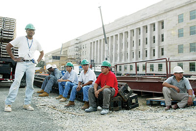 Construction workers onsite at the Pentagon Renovation Project