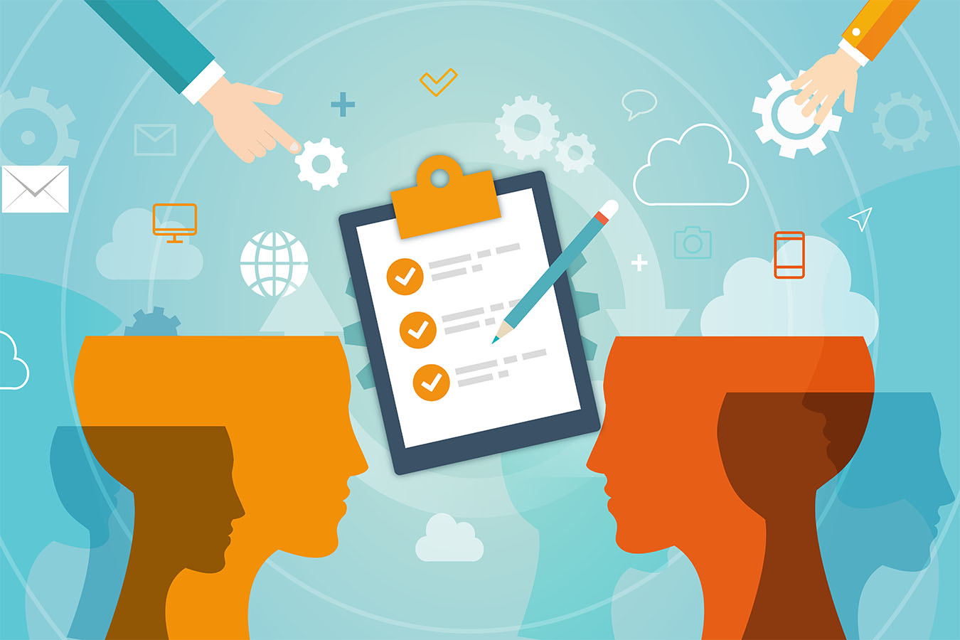 illustration of Two people reviewing a project checklist