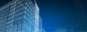 Wireframe architectural building blueprint illustration