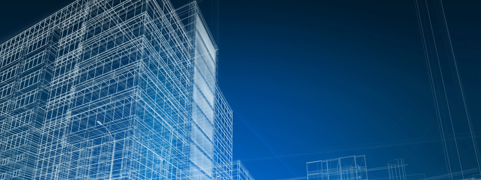 Wireframe architectural building blueprint illustration