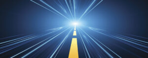 illustration of driver's road view at night