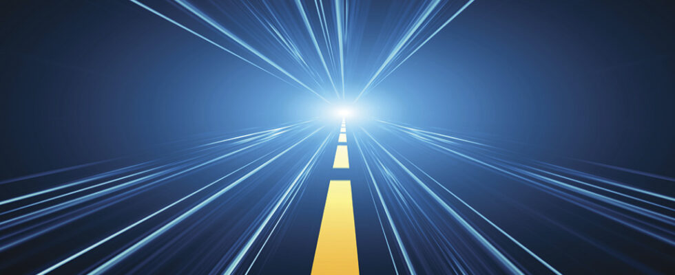 illustration of driver's road view at night