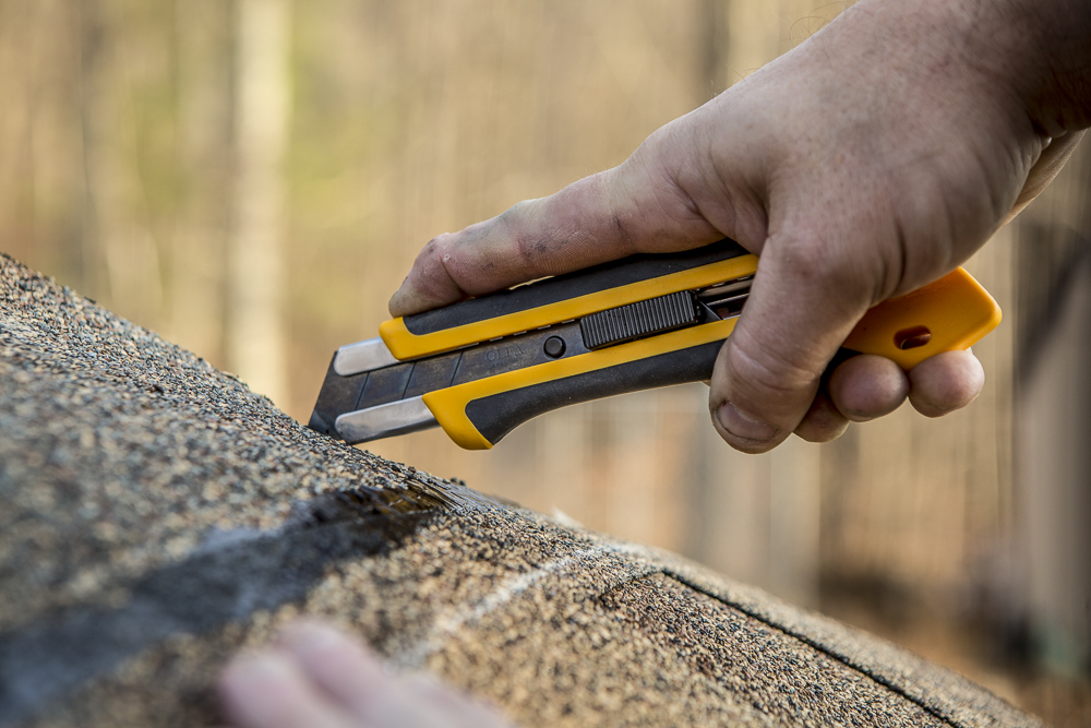 utility knife in use