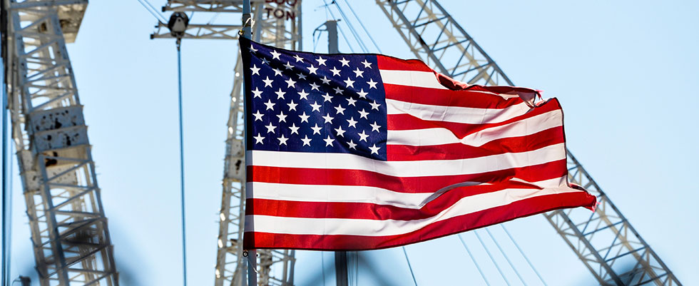 American flag on construction site