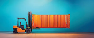 Orange shipping container at port