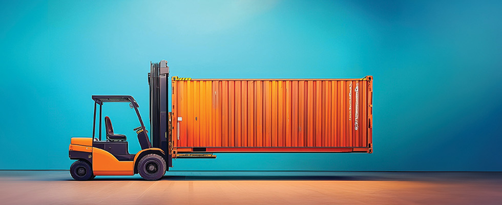 Orange shipping container at port