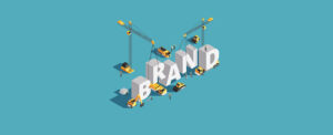 illustration of cranes moving letters of "brand" into place