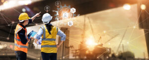 Construction worker using digital technology interface