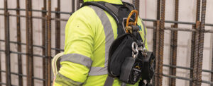 safety harness on worker at height